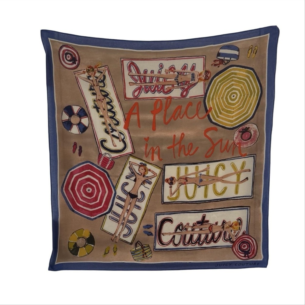 Juicy Couture Scarf Womens Multicolor Chiffon Square A Place In The Sun Beach